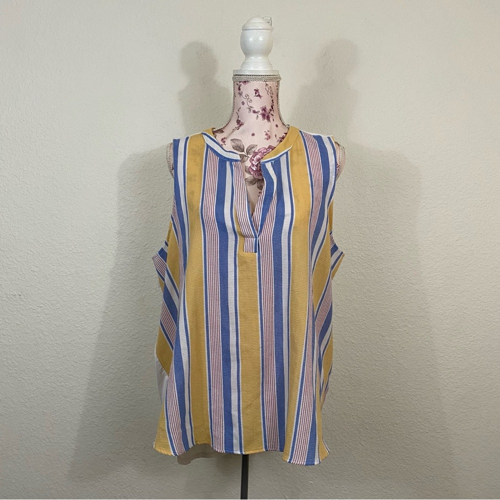 Papermoon sz:2X Striped Tank Blouse Semi-Sheer While Panel Back